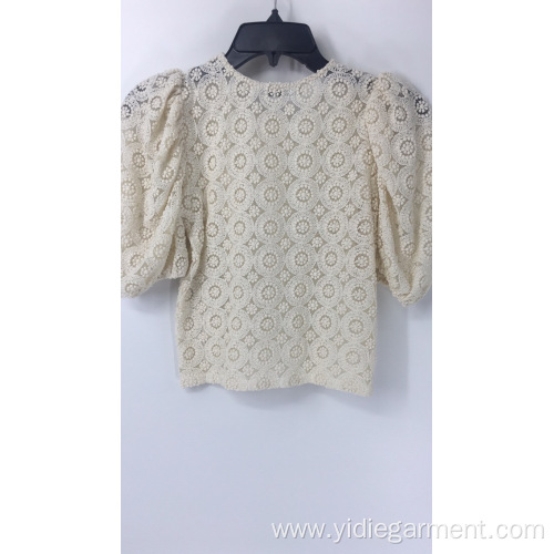 Cropped Tube Top Cream Crochet Bubble Sleeve Top Manufactory